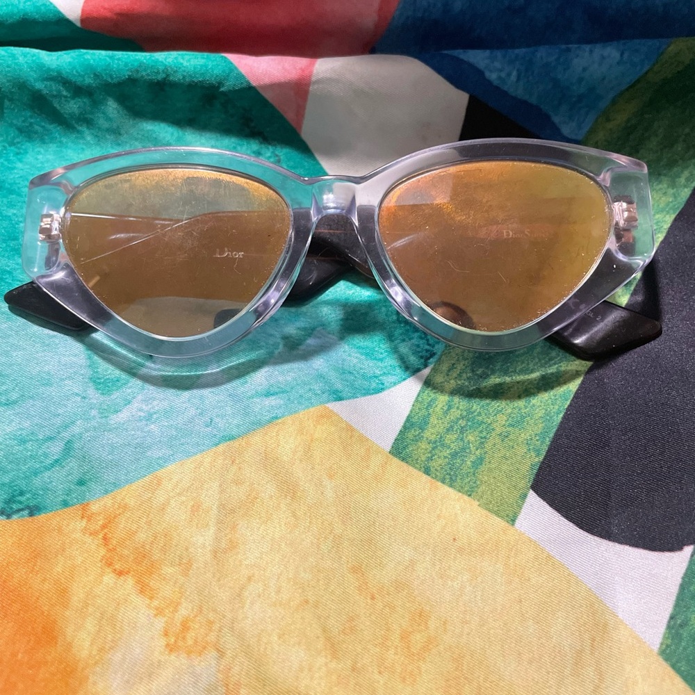 Auth Christian Dior SPIRIT 2 Cat-Eye Sunglasses with Amber Lenses